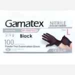 دستکش نیتریل مشکی غیر پودری حریر مدل GAMATEX بسته ۱۰۰ عددی - Image 3